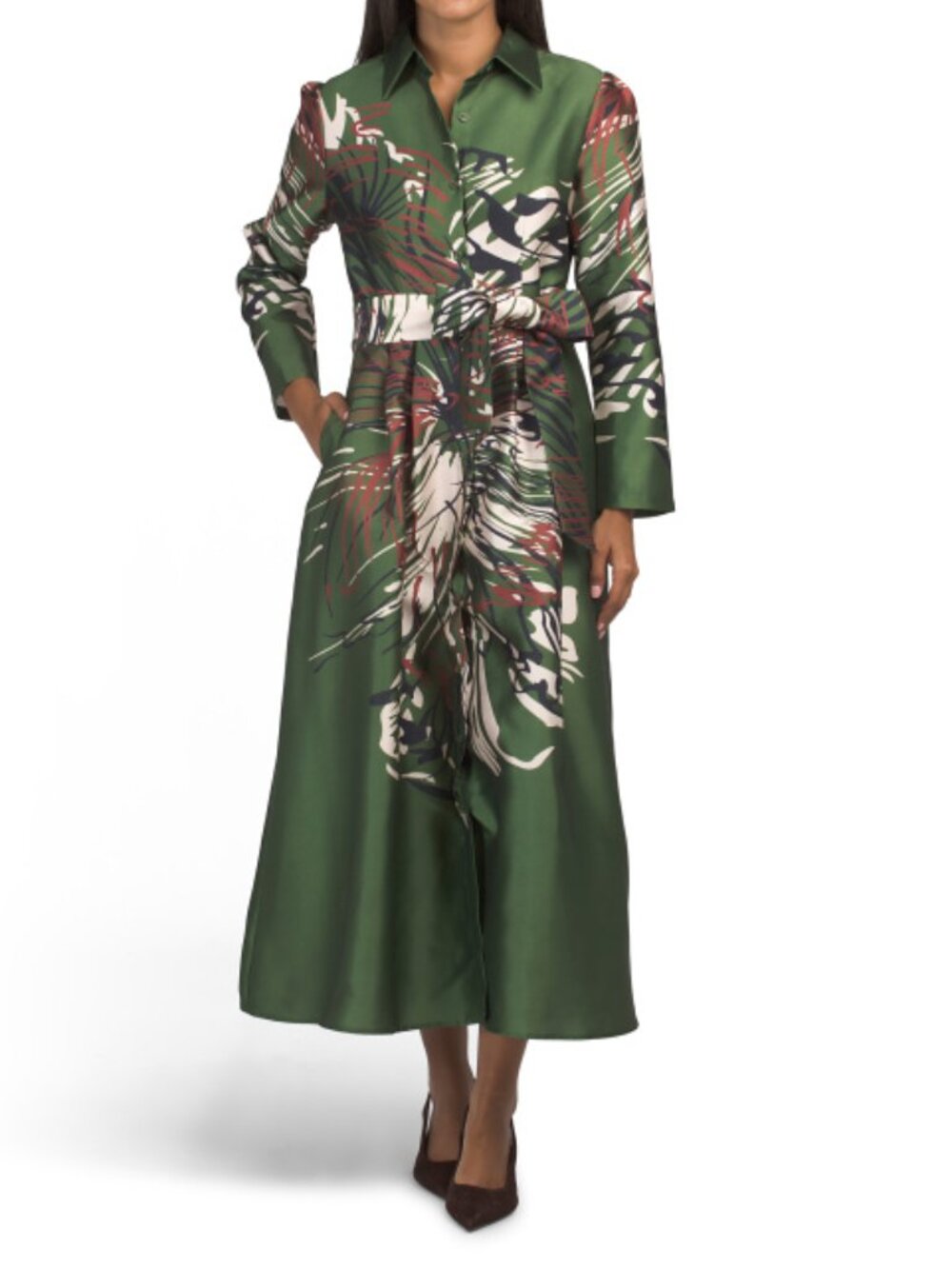 NANCY YANG Long Sleeve Mikado Shirt Dress Gown